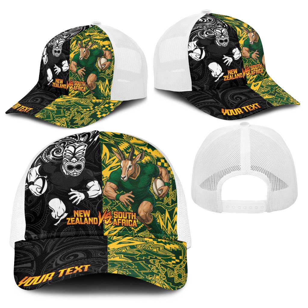Personalised New Zealand vs South Africa Baseball Net Cap Rugby Rivalry Two Nations One Battle LT9 - Polynesian Pride