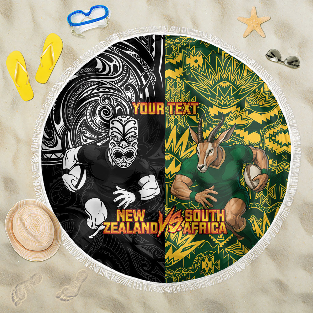 Custom New Zealand vs South Africa Beach Blanket Rugby Rivalry Two Nations One Battle LT9 One Size 150cm Multicolor - Polynesian Pride