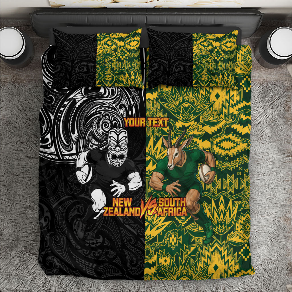 Custom New Zealand vs South Africa Bedding Set Rugby Rivalry Two Nations One Battle