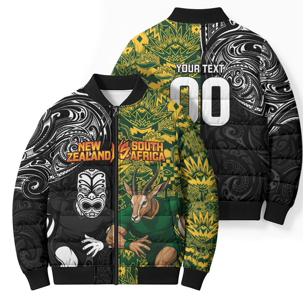 Custom New Zealand vs South Africa Bomber Puffer Jacket Rugby Rivalry Two Nations One Battle LT9 - Polynesian Pride