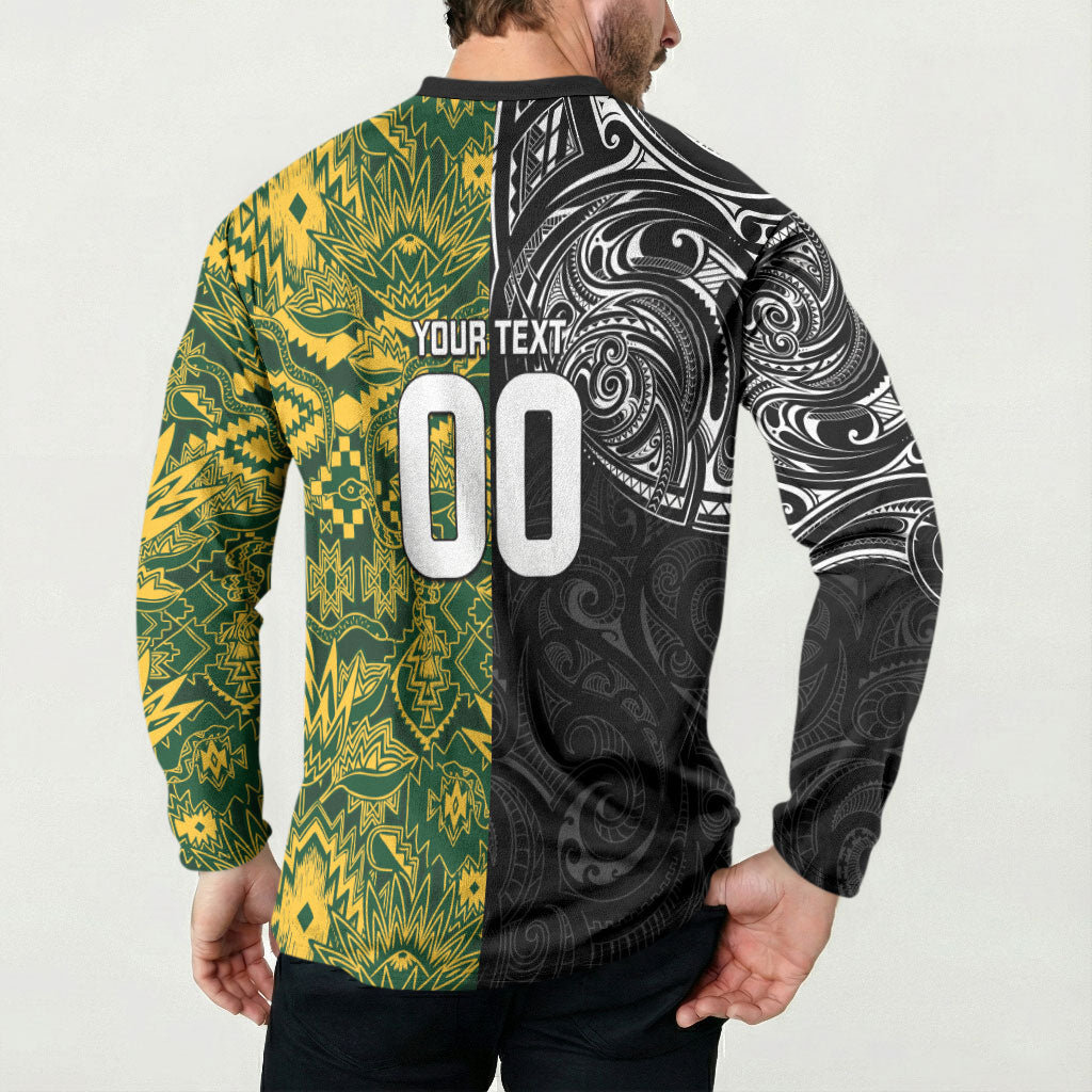Custom New Zealand vs South Africa Button Sweatshirt Rugby Rivalry Two Nations One Battle LT9 - Polynesian Pride