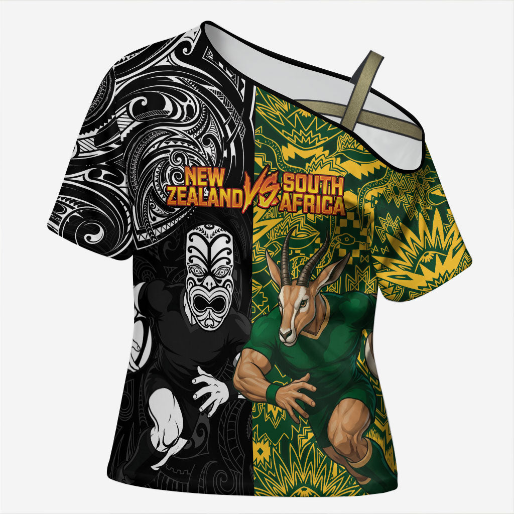 Custom New Zealand vs South Africa Cross Shoulder Shirt Rugby Rivalry Two Nations One Battle LT9 Female Multicolor - Polynesian Pride