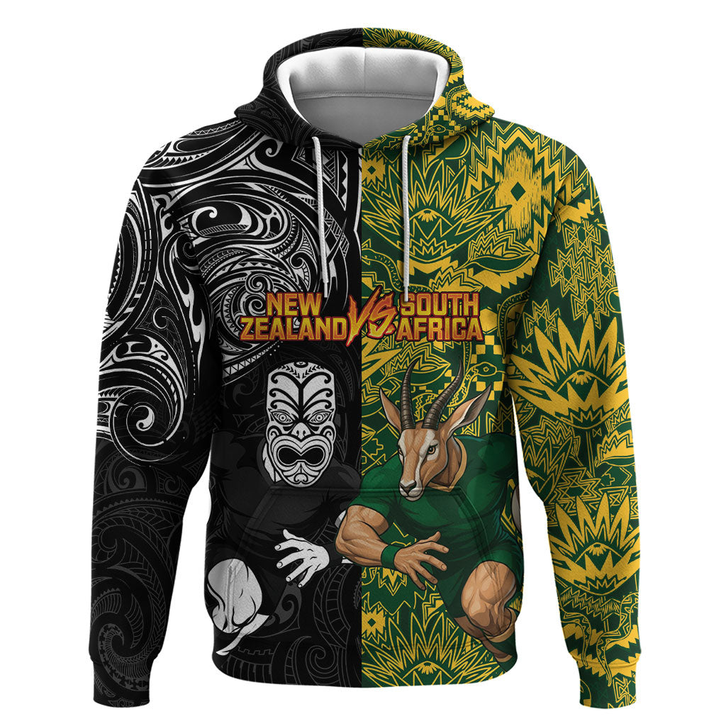 Custom New Zealand vs South Africa Hoodie Rugby Rivalry Two Nations One Battle LT9 Pullover Hoodie Multicolor - Polynesian Pride
