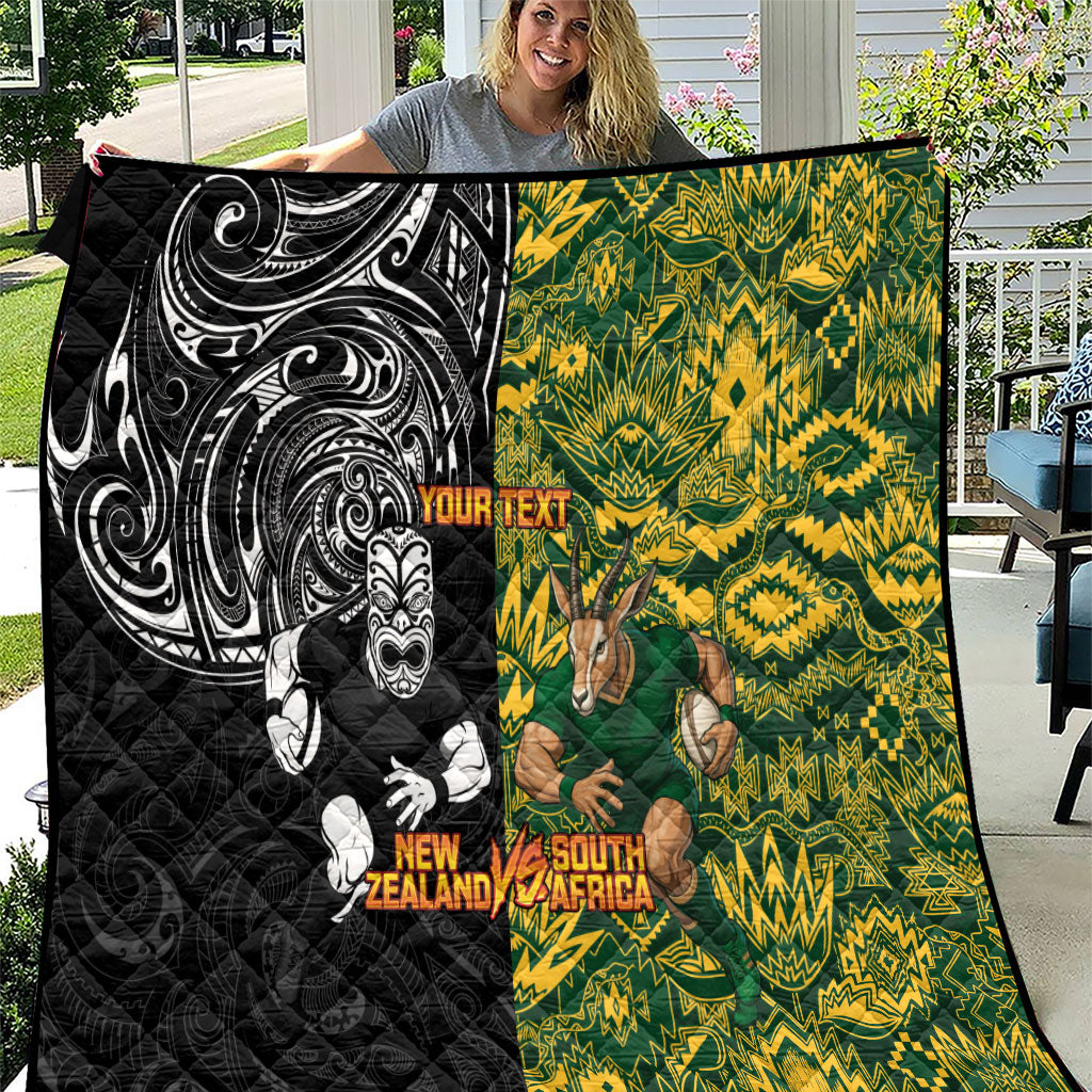 Custom New Zealand vs South Africa Quilt Rugby Rivalry Two Nations One Battle LT9 Multicolor - Polynesian Pride