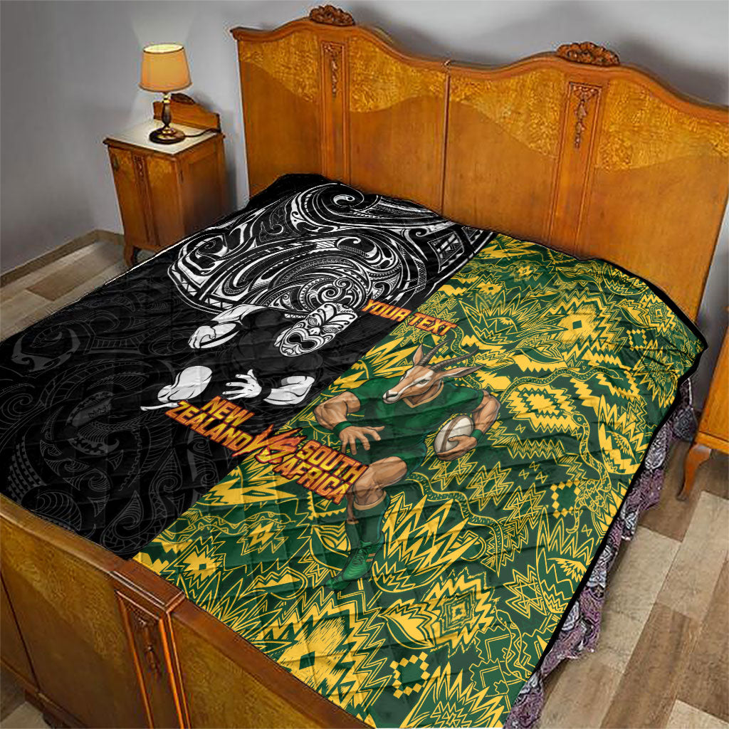 Custom New Zealand vs South Africa Quilt Rugby Rivalry Two Nations One Battle