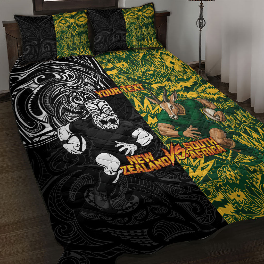 Custom New Zealand vs South Africa Quilt Bed Set Rugby Rivalry Two Nations One Battle LT9 Multicolor - Polynesian Pride