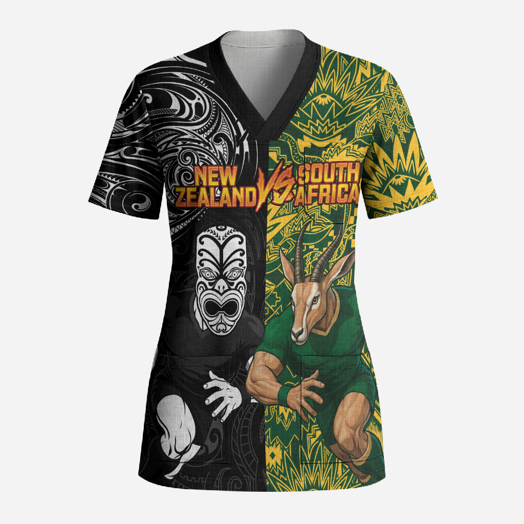 Custom New Zealand vs South Africa Scrub Top Rugby Rivalry Two Nations One Battle