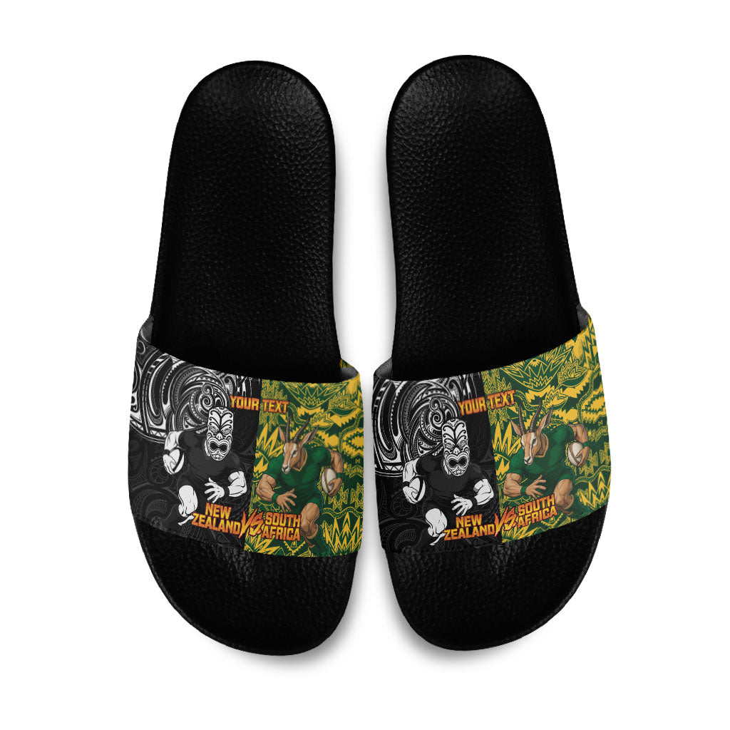 Custom New Zealand vs South Africa Slide Sandals Rugby Rivalry Two Nations One Battle LT9 Multicolor - Polynesian Pride
