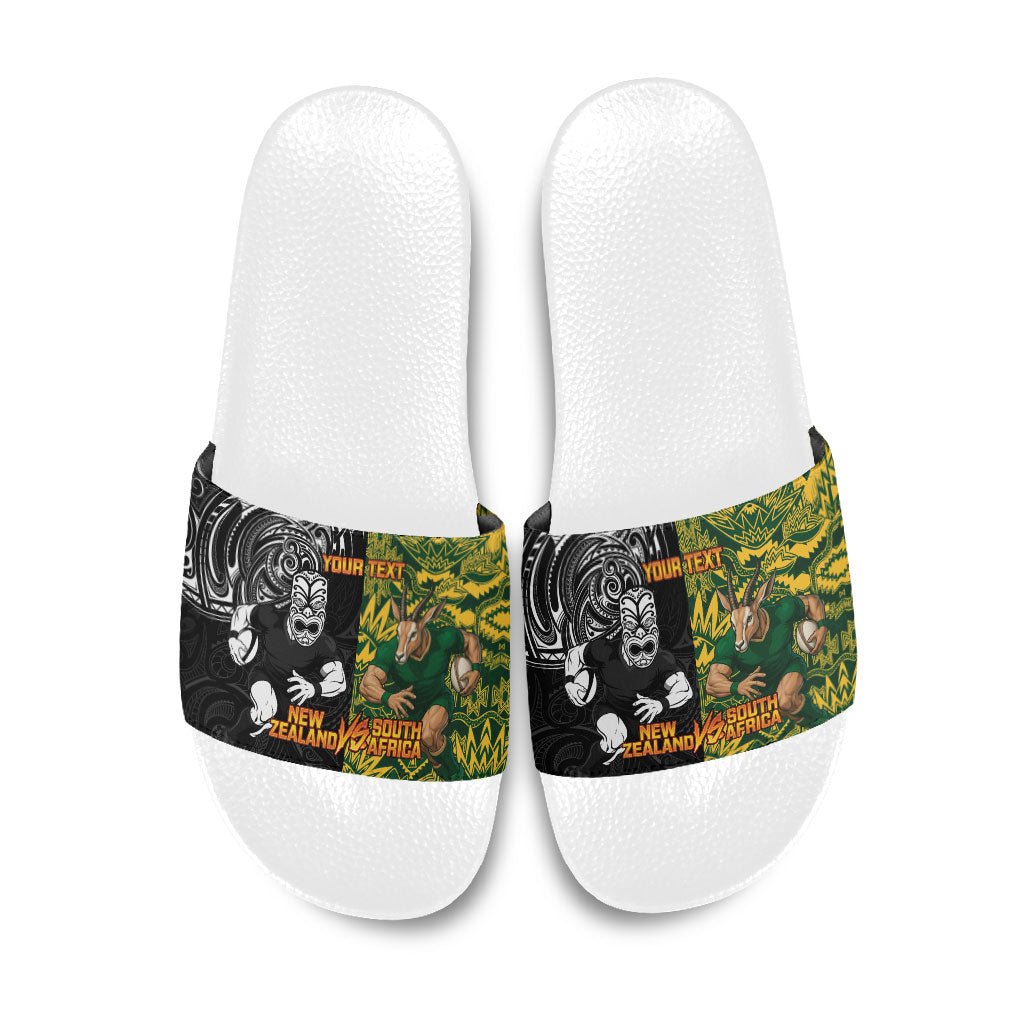 Custom New Zealand vs South Africa Slide Sandals Rugby Rivalry Two Nations One Battle