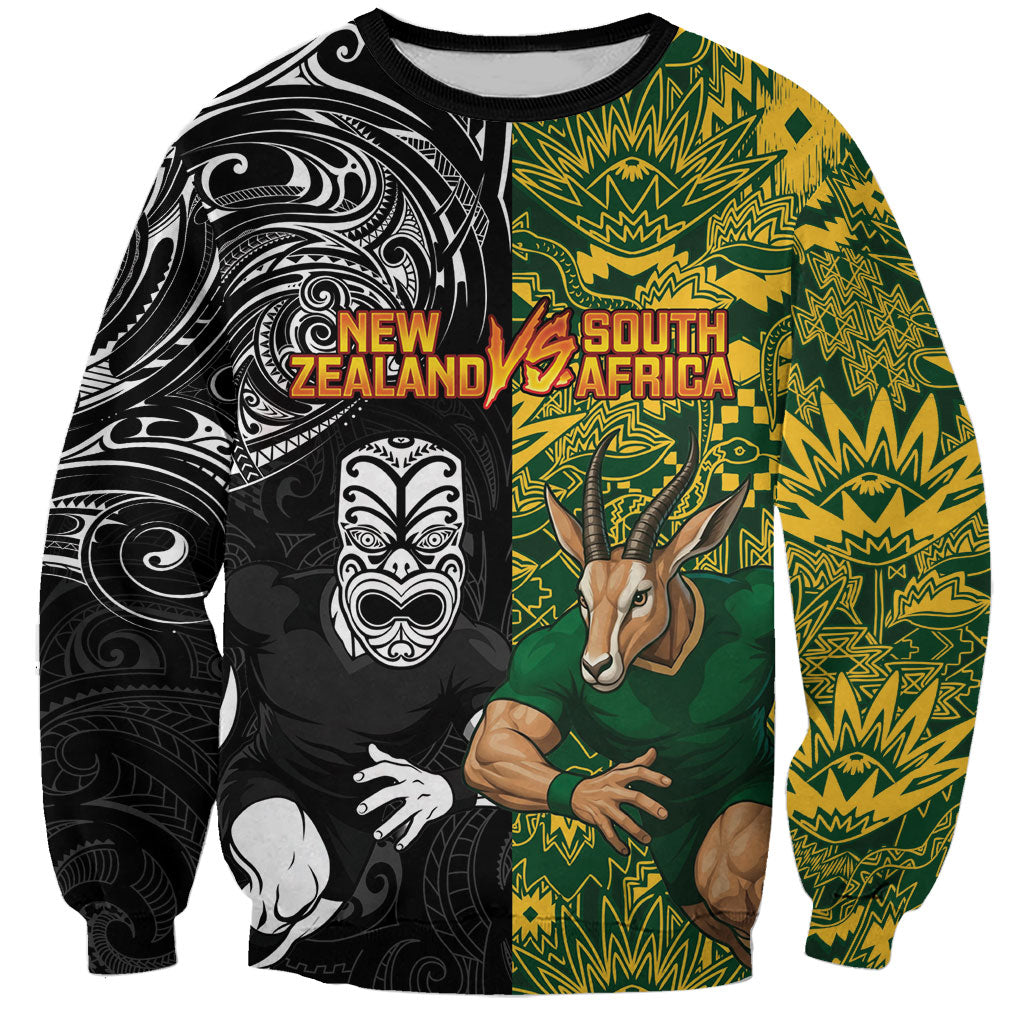 Custom New Zealand vs South Africa Sweatshirt Rugby Rivalry Two Nations One Battle LT9 Unisex Multicolor - Polynesian Pride