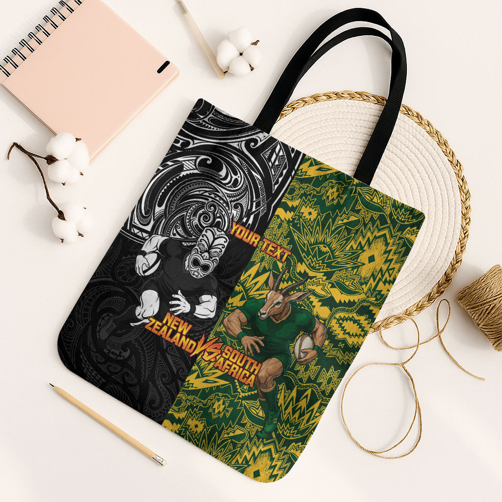 Custom New Zealand vs South Africa Tote Bag Rugby Rivalry Two Nations One Battle LT9 Black Strap One Size Multicolor - Polynesian Pride