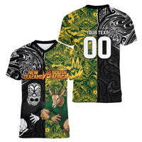 Custom New Zealand vs South Africa Women V-Neck T-Shirt Rugby Rivalry Two Nations One Battle