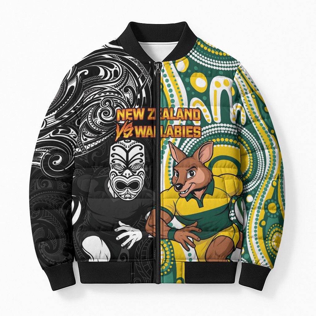 Custom Australia vs New Zealand Bomber Puffer Jacket Rugby Rivalry Two Nations One Battle LT9 Unisex Multicolor - Polynesian Pride