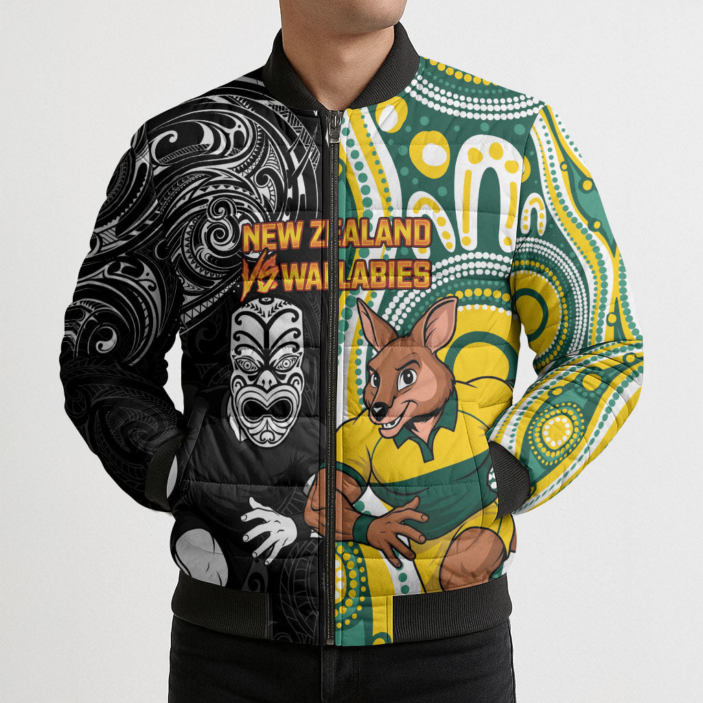 Custom Australia vs New Zealand Bomber Puffer Jacket Rugby Rivalry Two Nations One Battle LT9 - Polynesian Pride