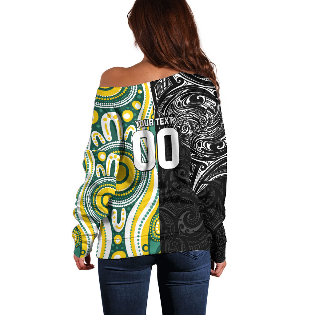 Custom Australia vs New Zealand Off Shoulder Sweater Rugby Rivalry Two Nations One Battle