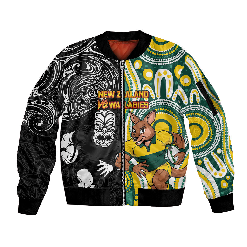 Custom Australia vs New Zealand Sleeve Zip Bomber Jacket Rugby Rivalry Two Nations One Battle LT9 Unisex Multicolor - Polynesian Pride