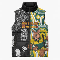 Custom Australia vs New Zealand Sleeveless Puffer Jacket Rugby Rivalry Two Nations One Battle