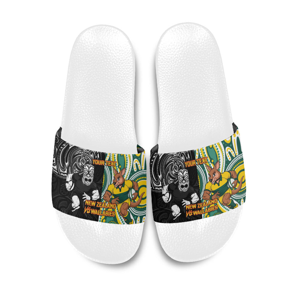 Custom Australia vs New Zealand Slide Sandals Rugby Rivalry Two Nations One Battle
