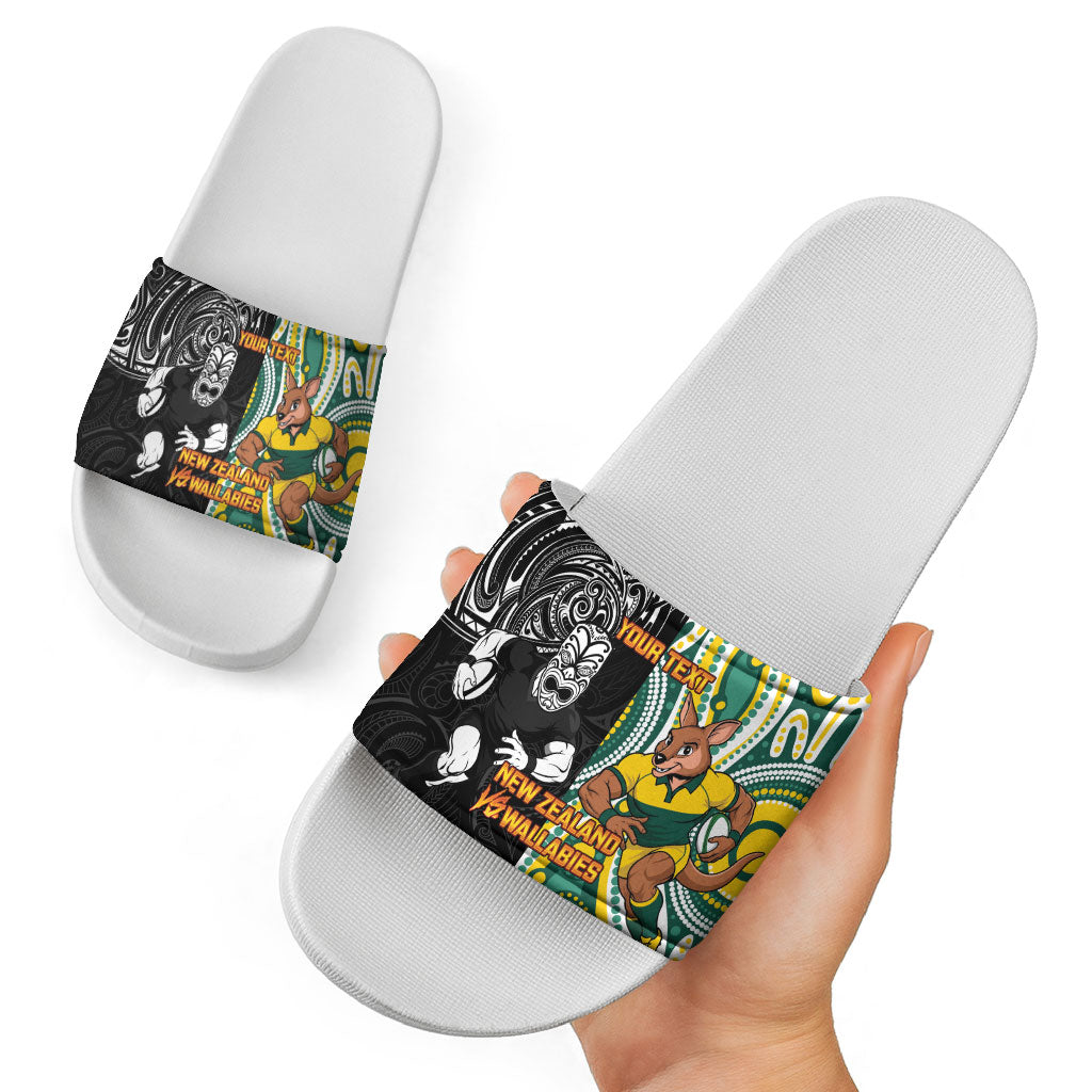 Custom Australia vs New Zealand Slide Sandals Rugby Rivalry Two Nations One Battle