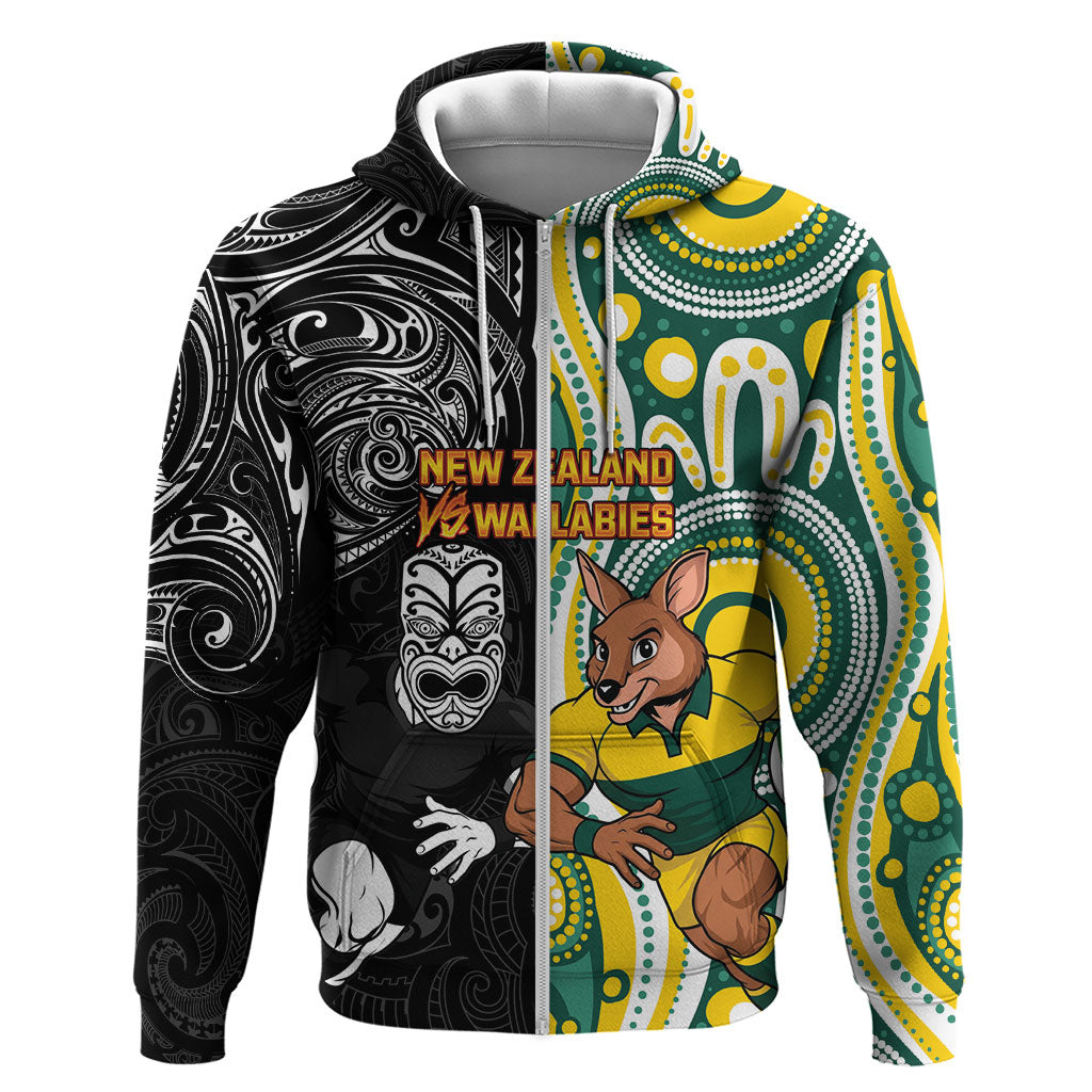 Custom Australia vs New Zealand Zip Hoodie Rugby Rivalry Two Nations One Battle LT9 Zip Hoodie Multicolor - Polynesian Pride