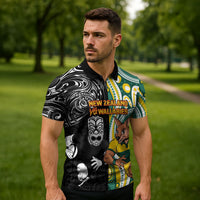 Custom Australia vs New Zealand Zipper Polo Shirt Rugby Rivalry Two Nations One Battle