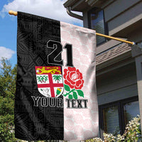 Custom Fiji England Rugby Garden Flag Tapa Pattern and Rose Flower World Cup 2023 LT9 - Polynesian Pride