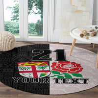 Custom Fiji England Rugby Round Carpet Tapa Pattern and Rose Flower World Cup 2023 LT9 - Polynesian Pride