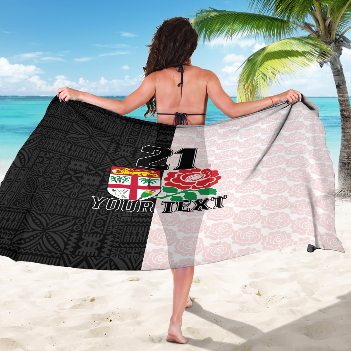 Custom Fiji England Rugby Sarong Tapa Pattern and Rose Flower World Cup 2023 LT9 - Polynesian Pride