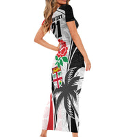 Custom Fiji England Rugby Short Sleeve Bodycon Dress Tapa Pattern and Rose Flower World Cup 2023 LT9 - Polynesian Pride