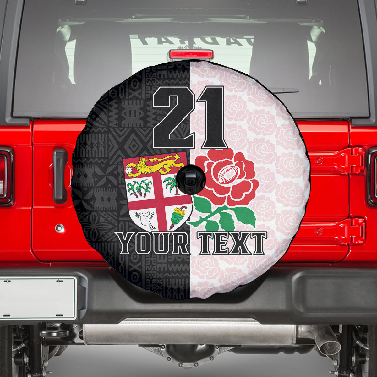 Custom Fiji England Rugby Spare Tire Cover Tapa Pattern and Rose Flower World Cup 2023 LT9 - Polynesian Pride