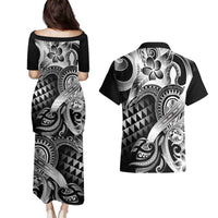 Aloha Black Tribal Honu Tattoo Couples Matching Puletasi and Hawaiian Shirt