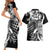 Aloha Black Tribal Honu Tattoo Couples Matching Short Sleeve Bodycon Dress and Hawaiian Shirt