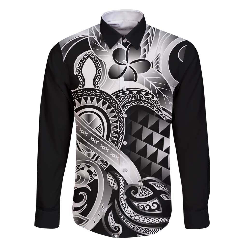 Aloha Black Tribal Honu Tattoo Family Matching Long Sleeve Bodycon Dress and Hawaiian Shirt