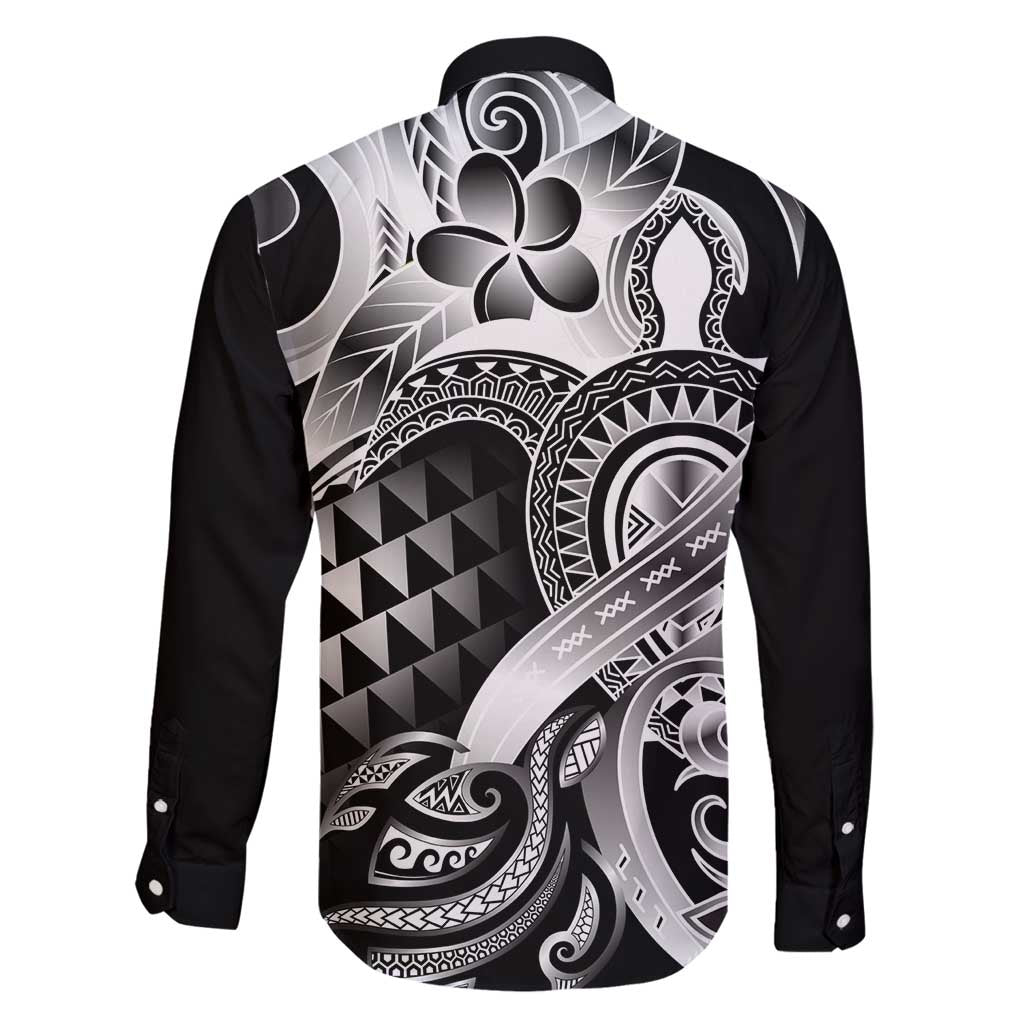 Aloha Black Tribal Honu Tattoo Family Matching Long Sleeve Bodycon Dress and Hawaiian Shirt