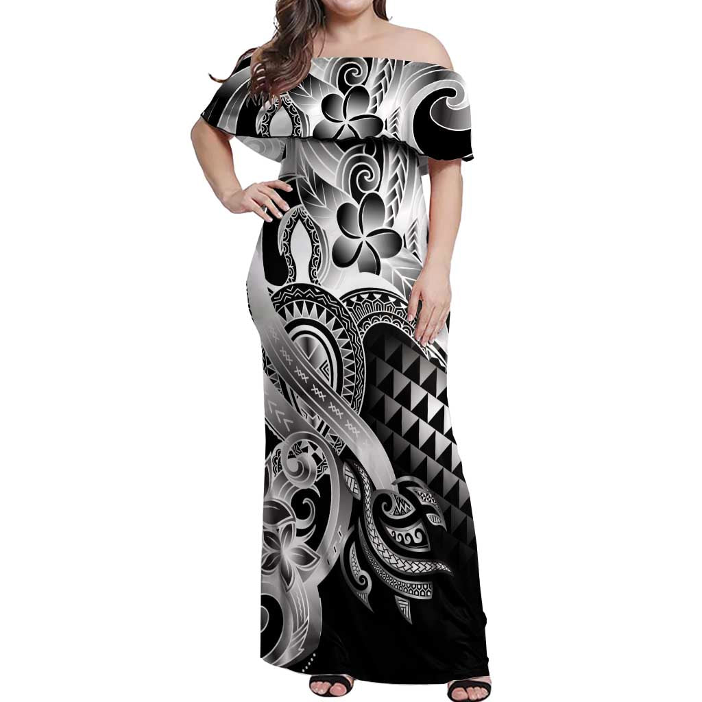 Aloha Black Tribal Honu Tattoo Off Shoulder Maxi Dress