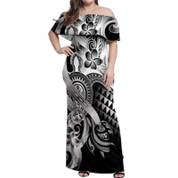 Aloha Black Tribal Honu Tattoo Off Shoulder Maxi Dress