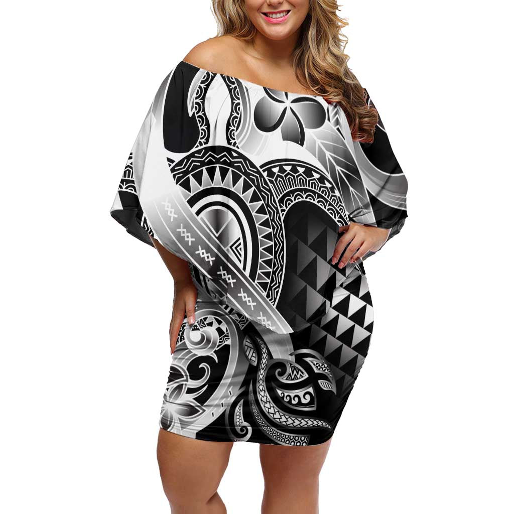 Aloha Black Tribal Honu Tattoo Off Shoulder Short Dress