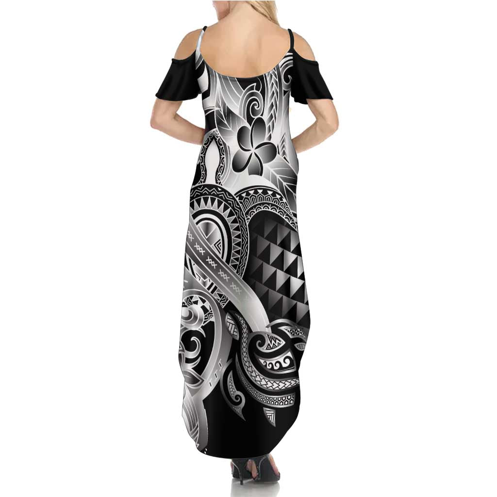 Aloha Black Tribal Honu Tattoo Summer Maxi Dress