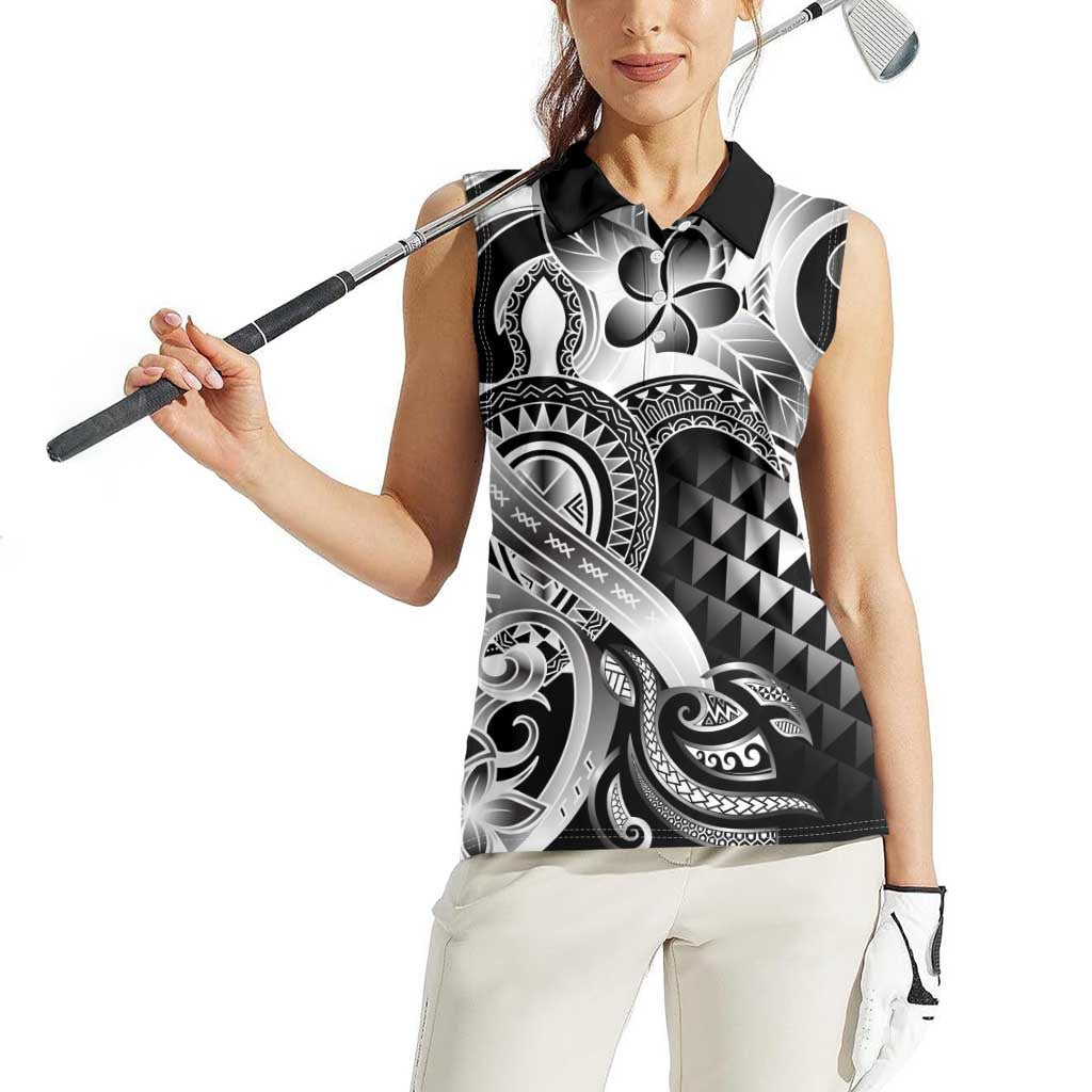 Aloha Black Tribal Honu Tattoo Women Sleeveless Polo Shirt