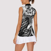 Aloha Black Tribal Honu Tattoo Women Sleeveless Polo Shirt