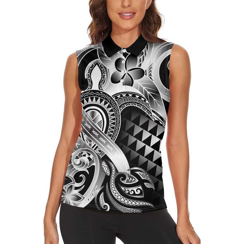 Aloha Black Tribal Honu Tattoo Women Sleeveless Polo Shirt