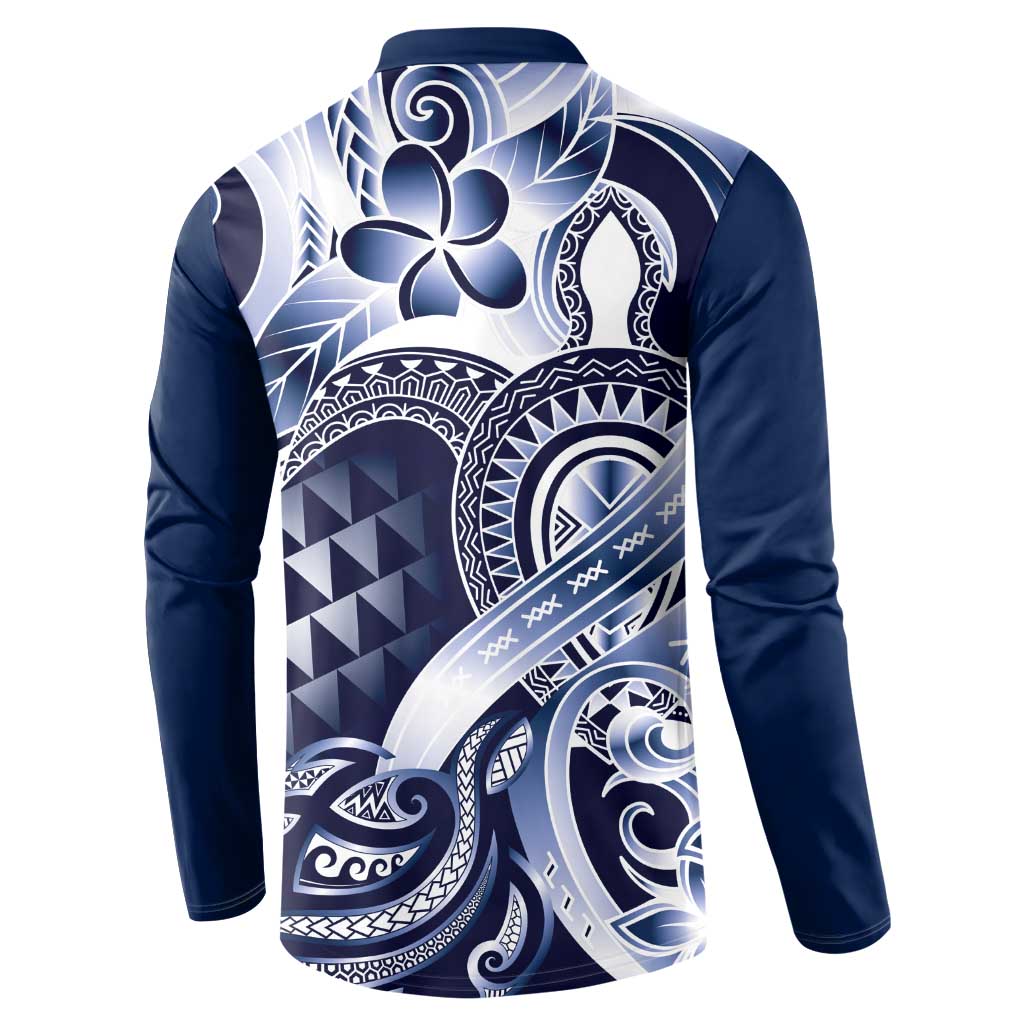 Aloha Blue Tribal Honu Tattoo Button Sweatshirt