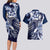 Aloha Blue Tribal Honu Tattoo Couples Matching Long Sleeve Bodycon Dress and Hawaiian Shirt