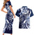 Aloha Blue Tribal Honu Tattoo Couples Matching Short Sleeve Bodycon Dress and Hawaiian Shirt