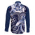 Aloha Blue Tribal Honu Tattoo Family Matching Off The Shoulder Long Sleeve Dress and Hawaiian Shirt