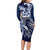 Aloha Blue Tribal Honu Tattoo Long Sleeve Bodycon Dress