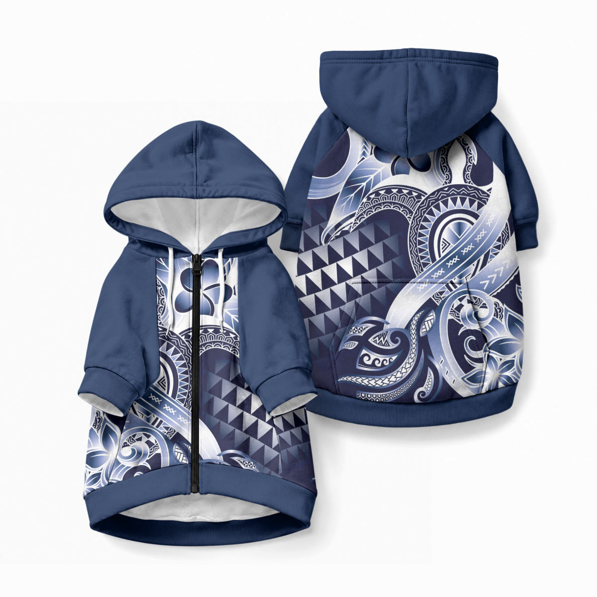 Aloha Blue Tribal Honu Tattoo Pet Hoodie LT9 Zip-up Blue - Polynesian Pride
