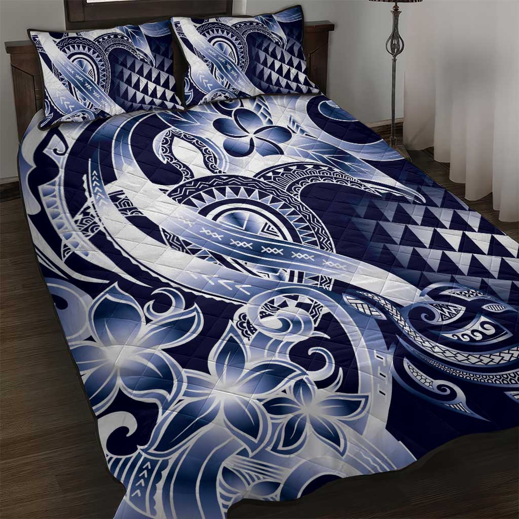 Aloha Blue Tribal Honu Tattoo Quilt Bed Set