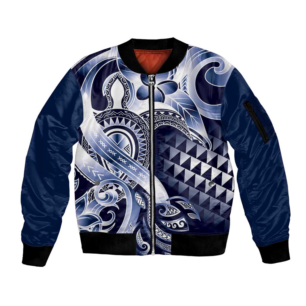 Aloha Blue Tribal Honu Tattoo Sleeve Zip Bomber Jacket