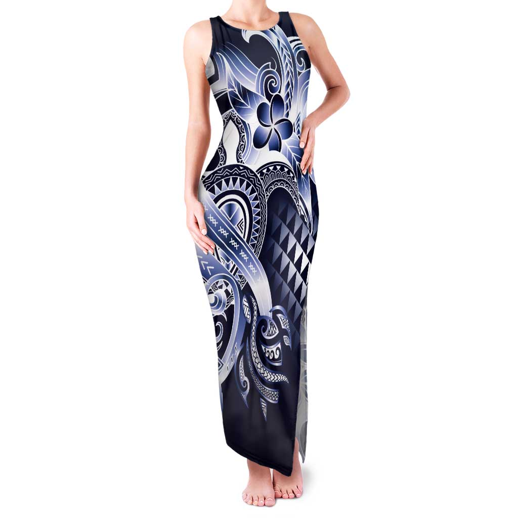 Aloha Blue Tribal Honu Tattoo Tank Maxi Dress